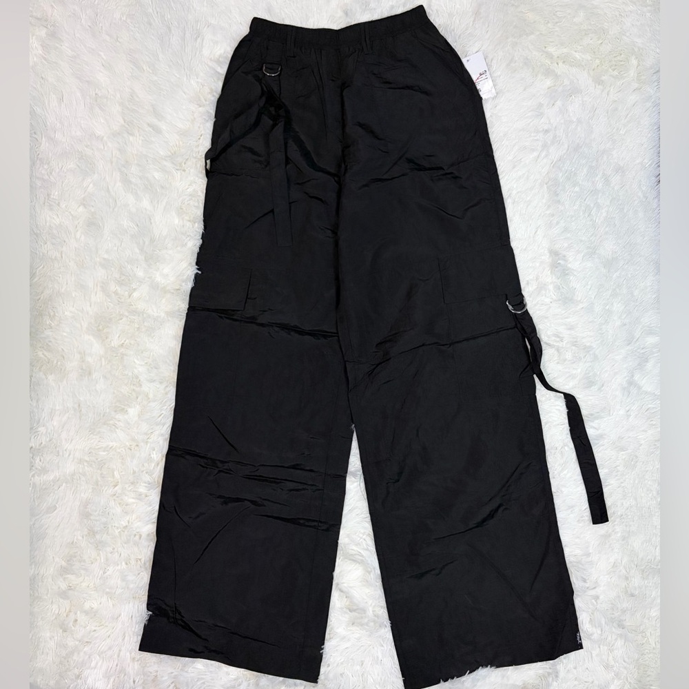Forever 21 Black Nylon Straight Leg Cargo Pants